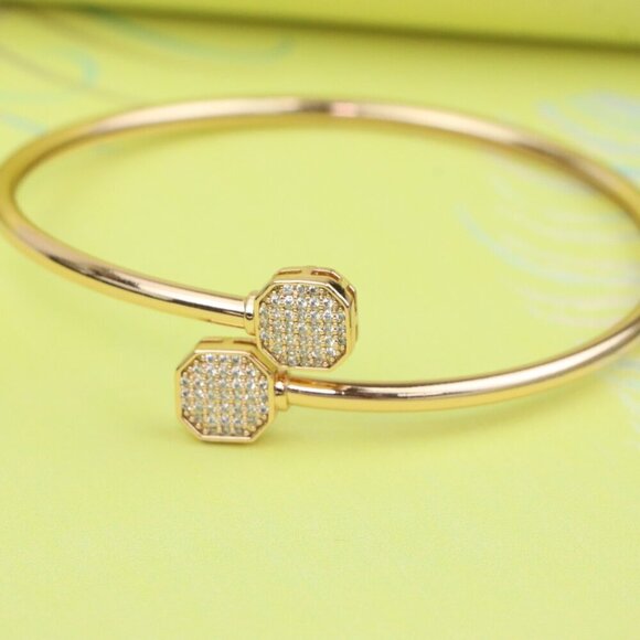 Rose Gold Plated Adjustable Bangle with Octagon Crystal Ends, XPBL0417 - Picture 6 of 13